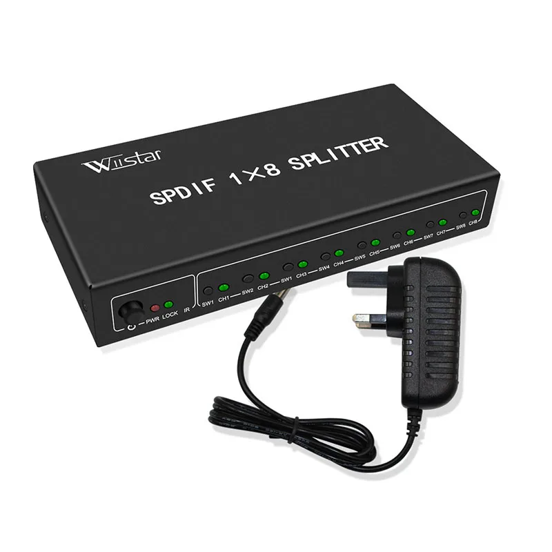 New Style SPDIF/TOSLINK Digital Optical Audio Splitter 1x8 Audio Amplifier Support DTS/Dolby With Power Adapter Free Shipping