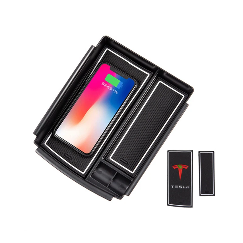 

1 set Wireless charger for Tesla Model S X Car Phone UBS Port Center Console Storage Box Smart Automatic