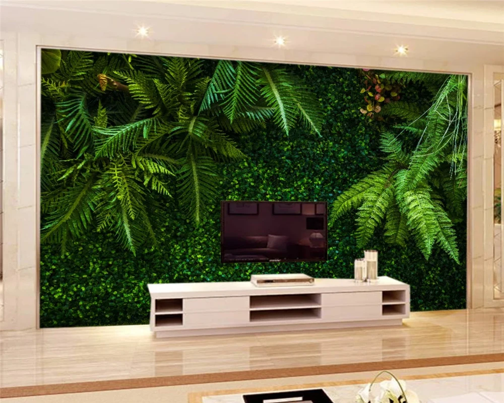 beibehang Custom high quality fashion interior wallpaper tropical rain forest leaves green TV background papel de parede tapety