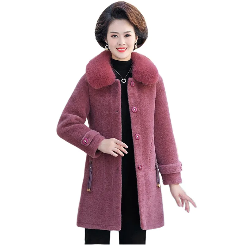 

Faux Mink Fluff Coat Women Winter Thicken Fur Together Jacket Medium-Length Mink Fleece Tops Middle-Aged Female KW1198