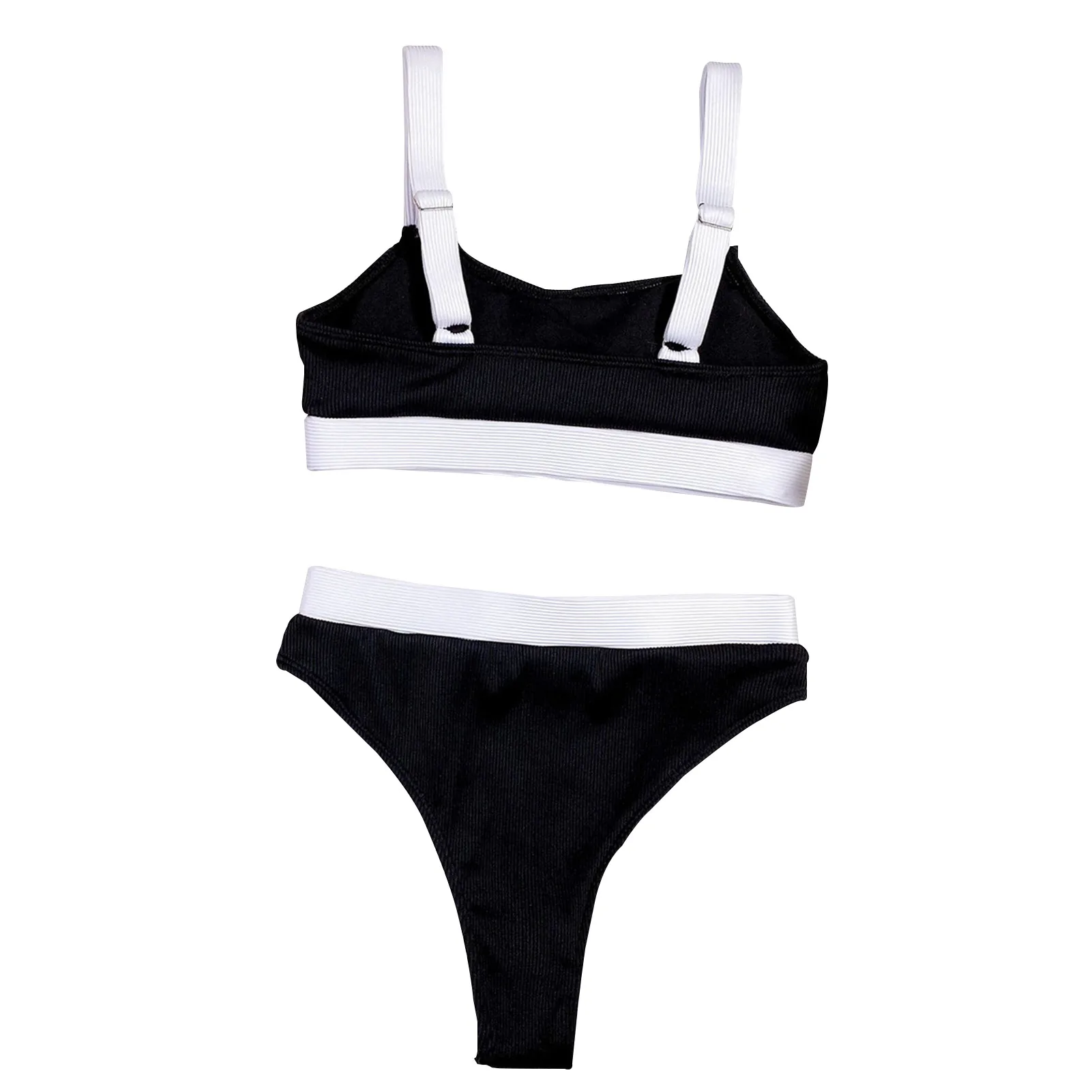 Feminino sexy maiô 2021 cintura alta biquíni conjunto de fatos de banho feminino duas peças dividir senhoras cor contrastante bather beachwear