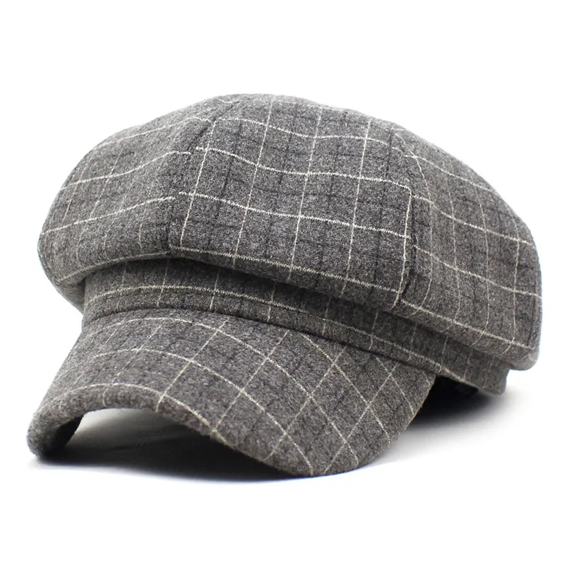 Béret à langue de canard à carreaux pour femme, casquette octogonale décontractée simple, chapeau de peintre Joker, automne et hiver, 2021 coton, 11