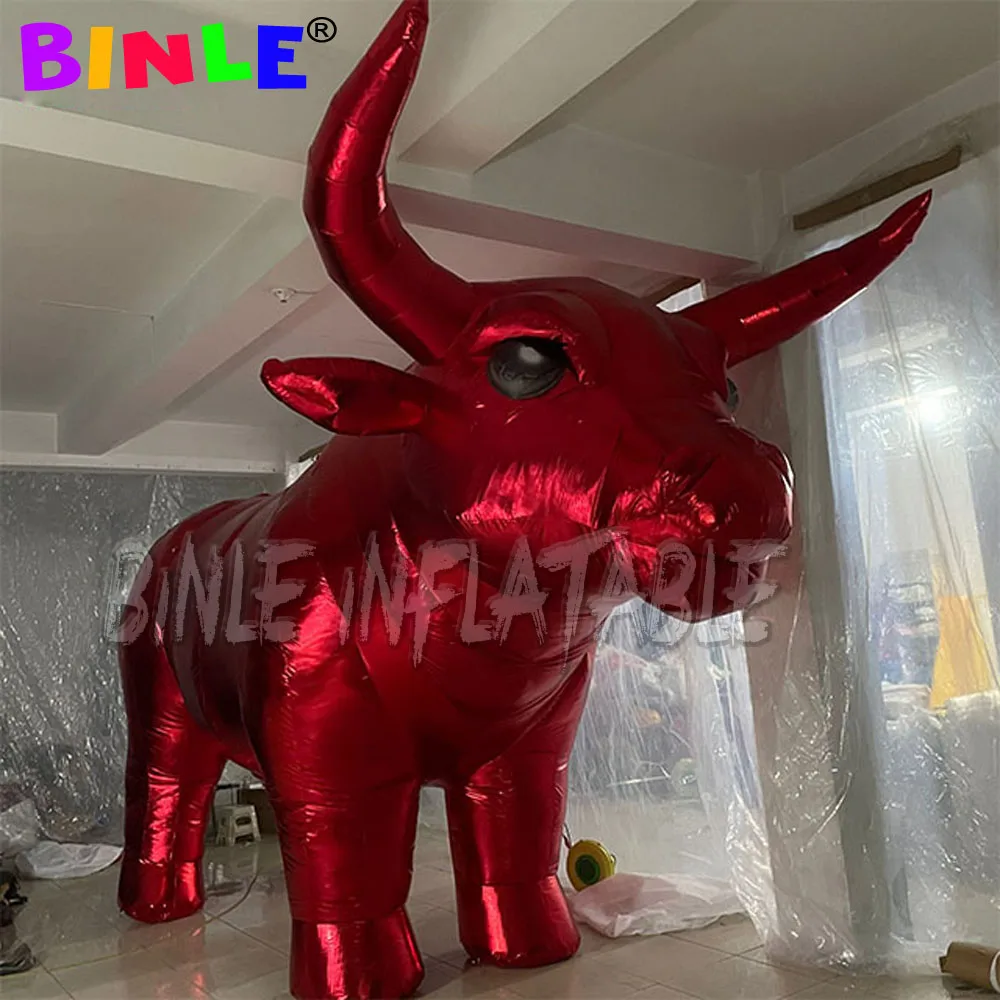 Giant red shiny inflatable ox cartoon mascot,lovely giant inflatable animal decoration for the year