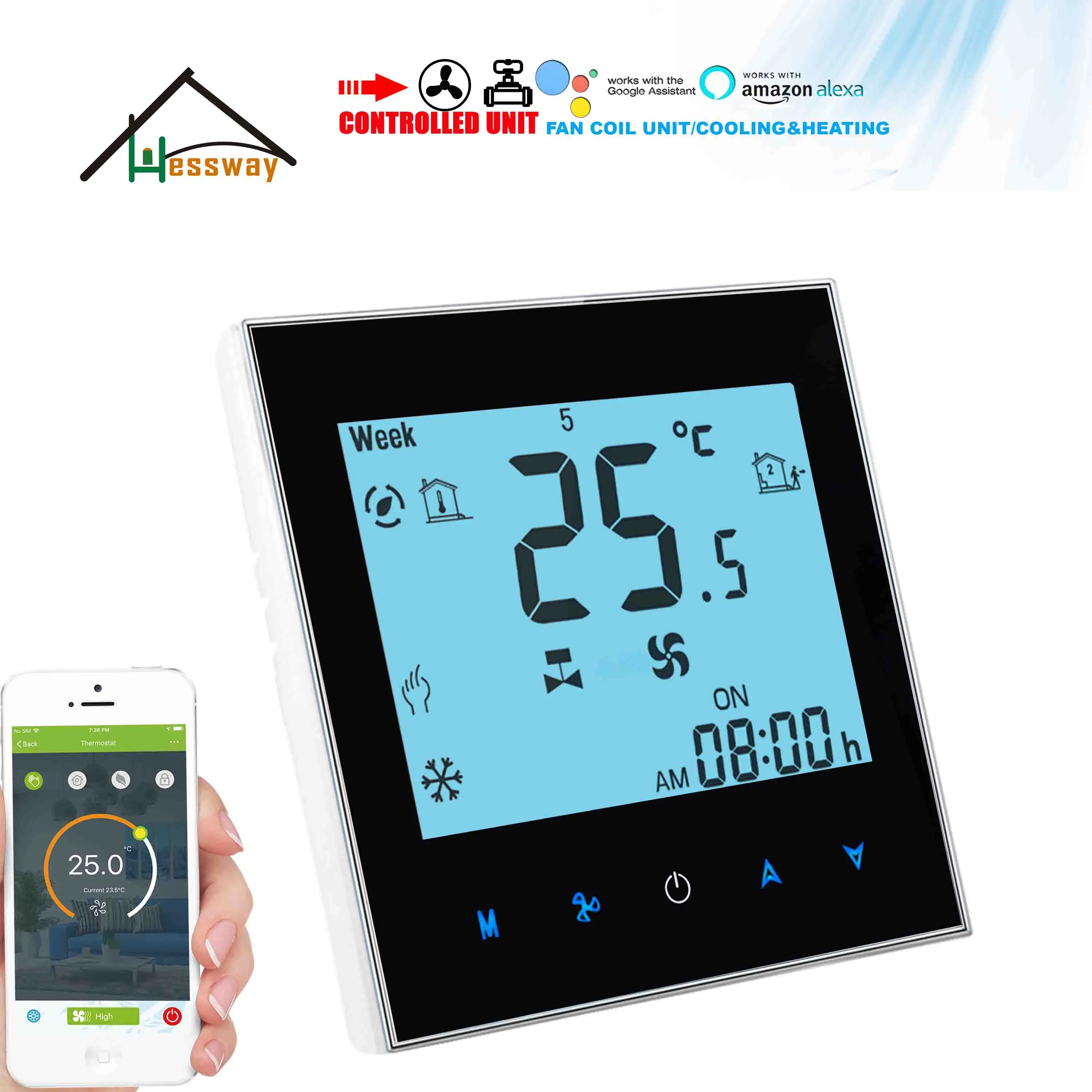 

HESSWAY Heat Cool Temp 0-10V WIFI THERMOSTAT for Programable Thermostatic Valve&Fan