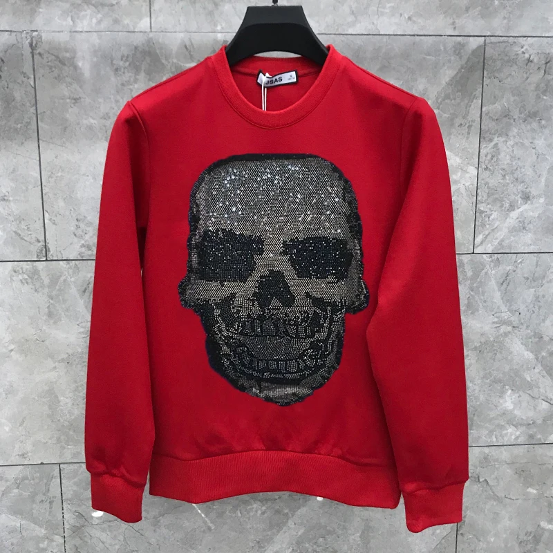 Brand Korean Men's Design Hoodie Comfortable Warm Pure Cotton Hot Diamond Original Round Neck Tops Sports Pullover