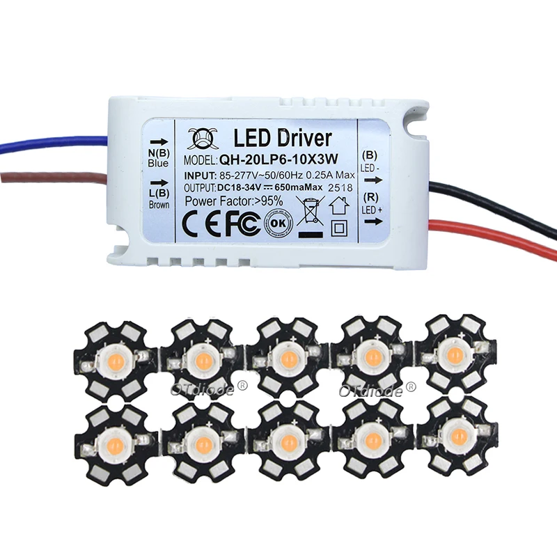 10pcs 3W LED 400nm-840nm Full Spectrum Beads Chip 45mil 700mA Plant Lights 20mm Board With 6-10X3W Inside or External Driver