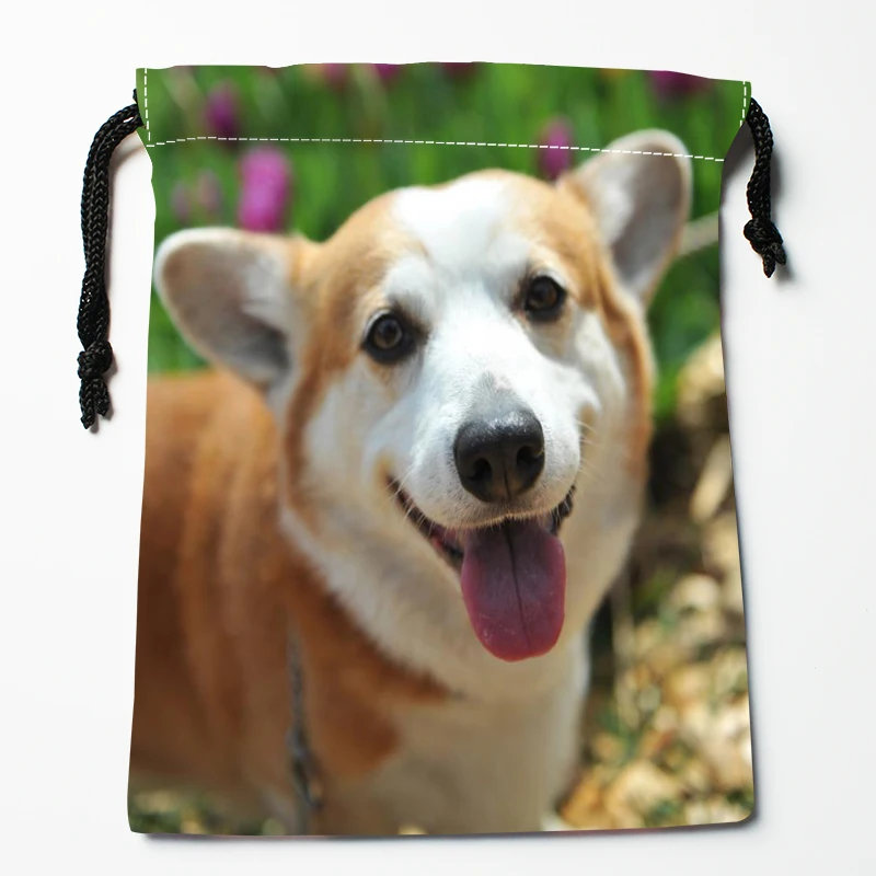 Pembroke Welsh Corgi Pet Drawstring Bags Bright Color Printed Gift Bag Travel Pouch Storage Clothes 18x22cm Satin Fabric New