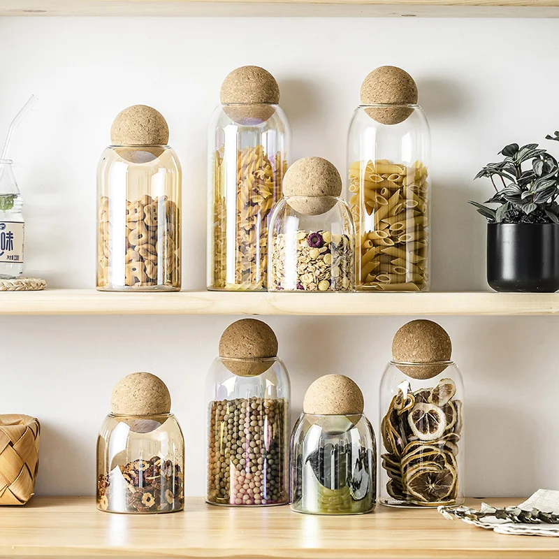 Transparent Lead-free Glass Bottle With Ball Cork Lid Storage Jar Tank Sealed Tea Cans Dried Fruit Cereal Snacks Coffee Contains