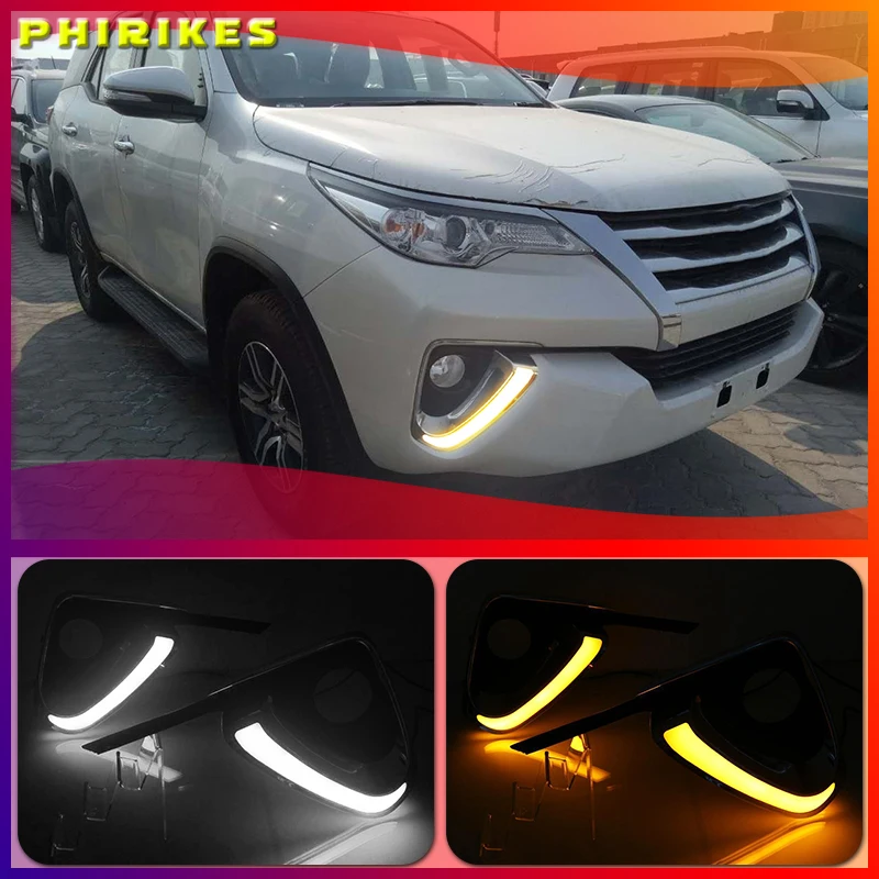 

Car For Toyota Fortuner 2015 2016 2017 DRL LED Daytime Running Light Daylight fog lamp cover Turn Yellow Signal