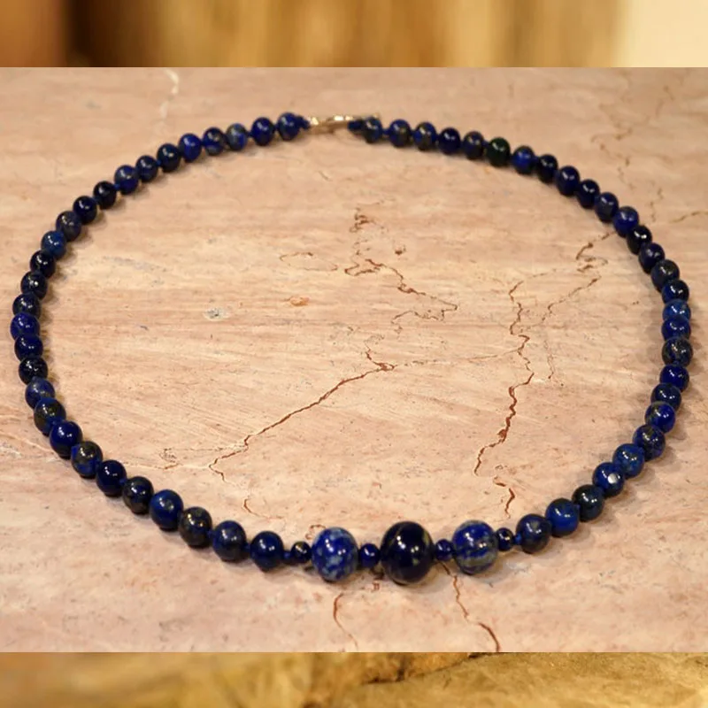 Lapis Lazuli Choker AAA Knotted Choker Necklace 6mm Blue Choker