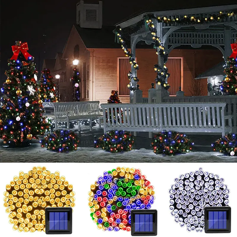 Christmas Tree Street Decorations Garland Lighting Waterproof  LED String Lights Solar Xmas New Year Outdoor Home Decor Light
