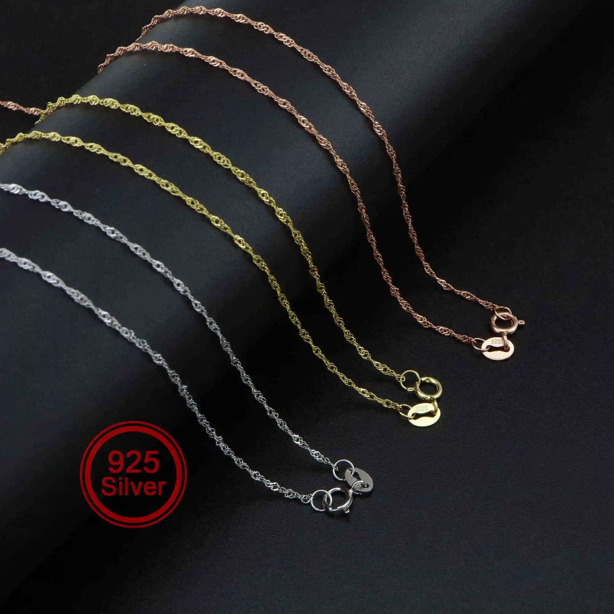 

1Pcs 1.9MM Thick 16-22Inches Rose Gold Plated Solid 925 Sterling Silver Twisted Chain Necklace DIY Supplies Findings 1320009