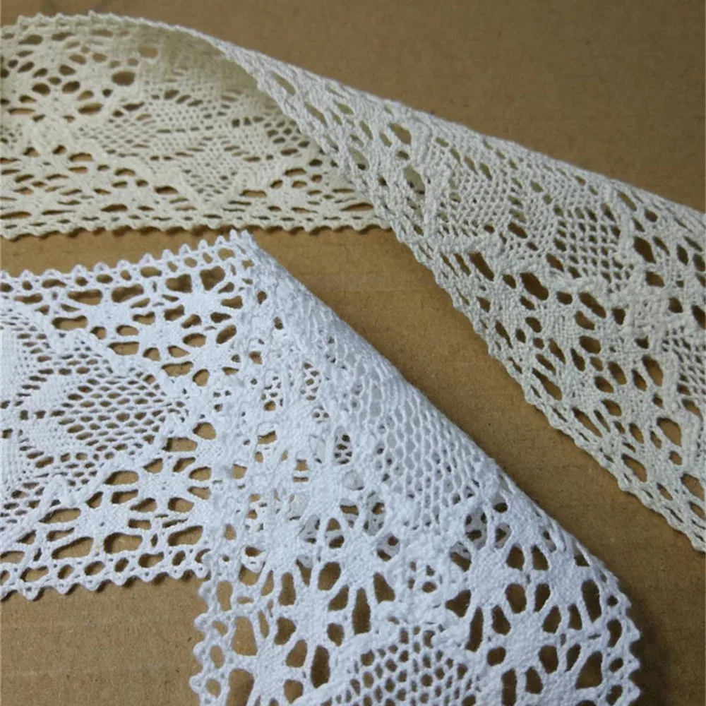 Crocheted Webbing 6/7 Cm Width Cotton Lace Floral Ribbon for Handmade Sewing Christmas Easter Wedding Deco Gift Packing