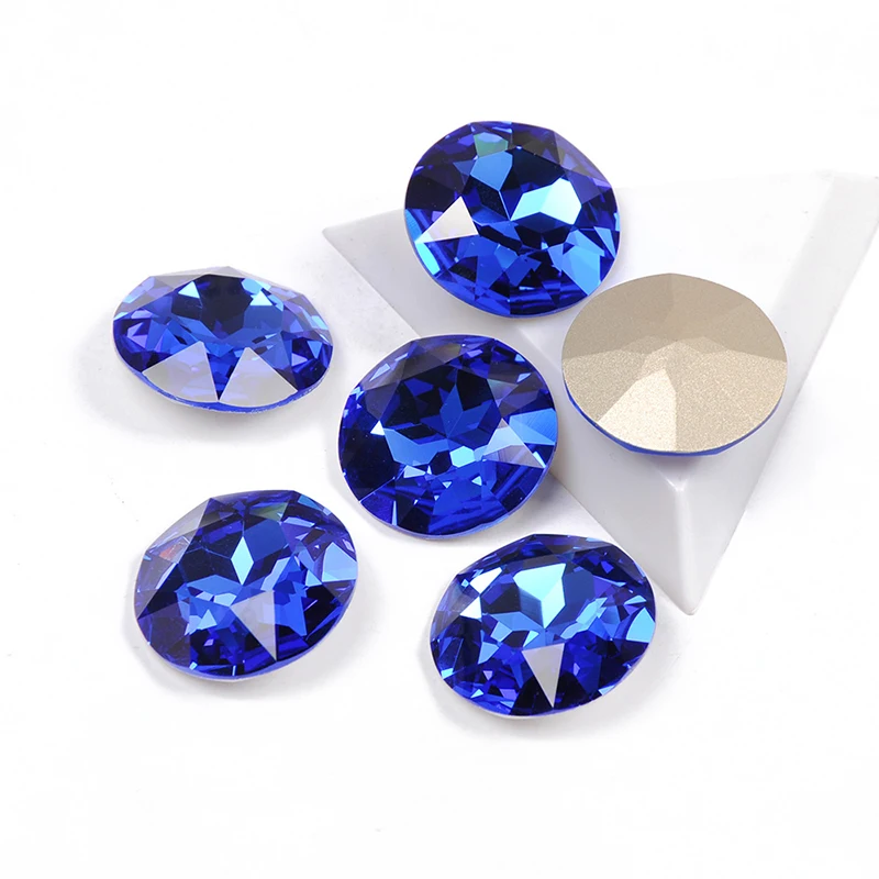 YANRUO 1201 Round Sapphire DIY Strass Glass Stones Sew On Rhinestones Point Back Sewing Crystals For Needlework