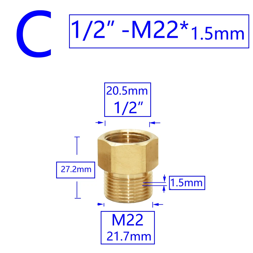 Messing Männlich Weiblich 1/2 "M14 M18 M22 3/8" Gewinde Anschluss Zahn Pitch 1,5mm Kupfer Wasserhahn Waschen maschine Bad Koppler – Detail 6