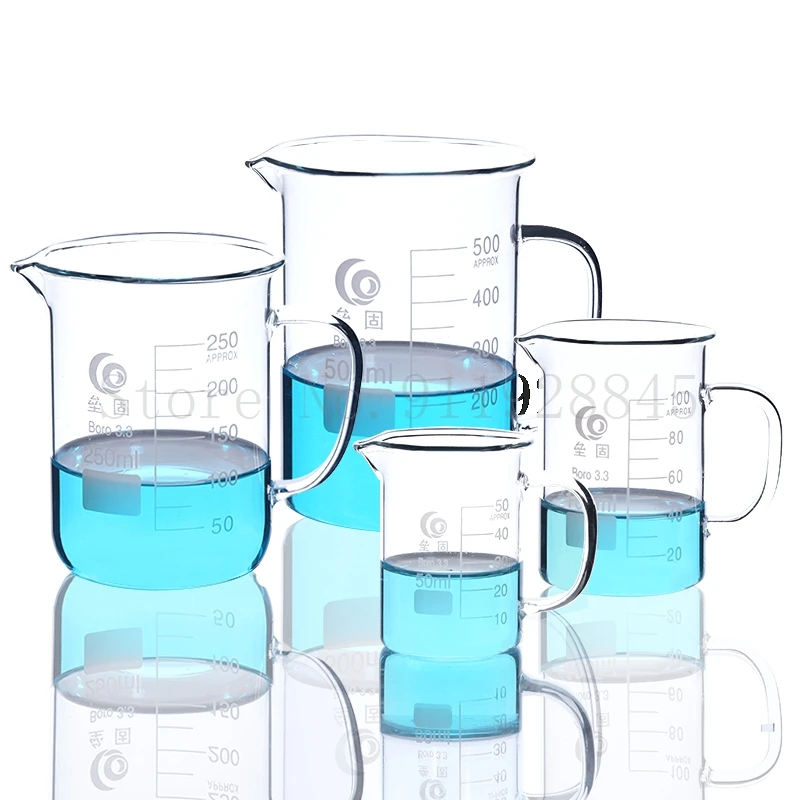 Lab High Borosilicate GlassGlass Beaker with Handle Scale Measuring Cup Laboratory Equipment