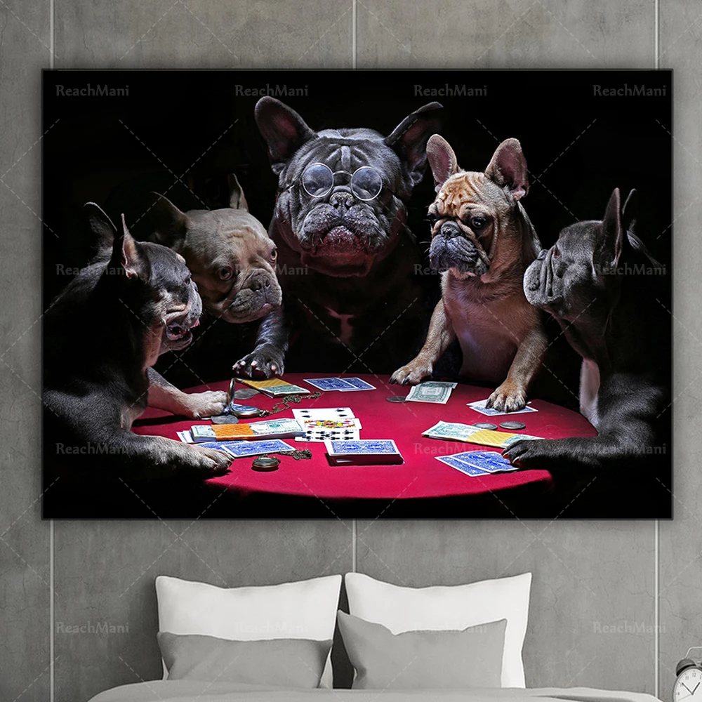 Reliable Art Dog Playing Card Posters and Prints Animal Bulldog Pictures Home Wall Art Living Room Decoration Frameless