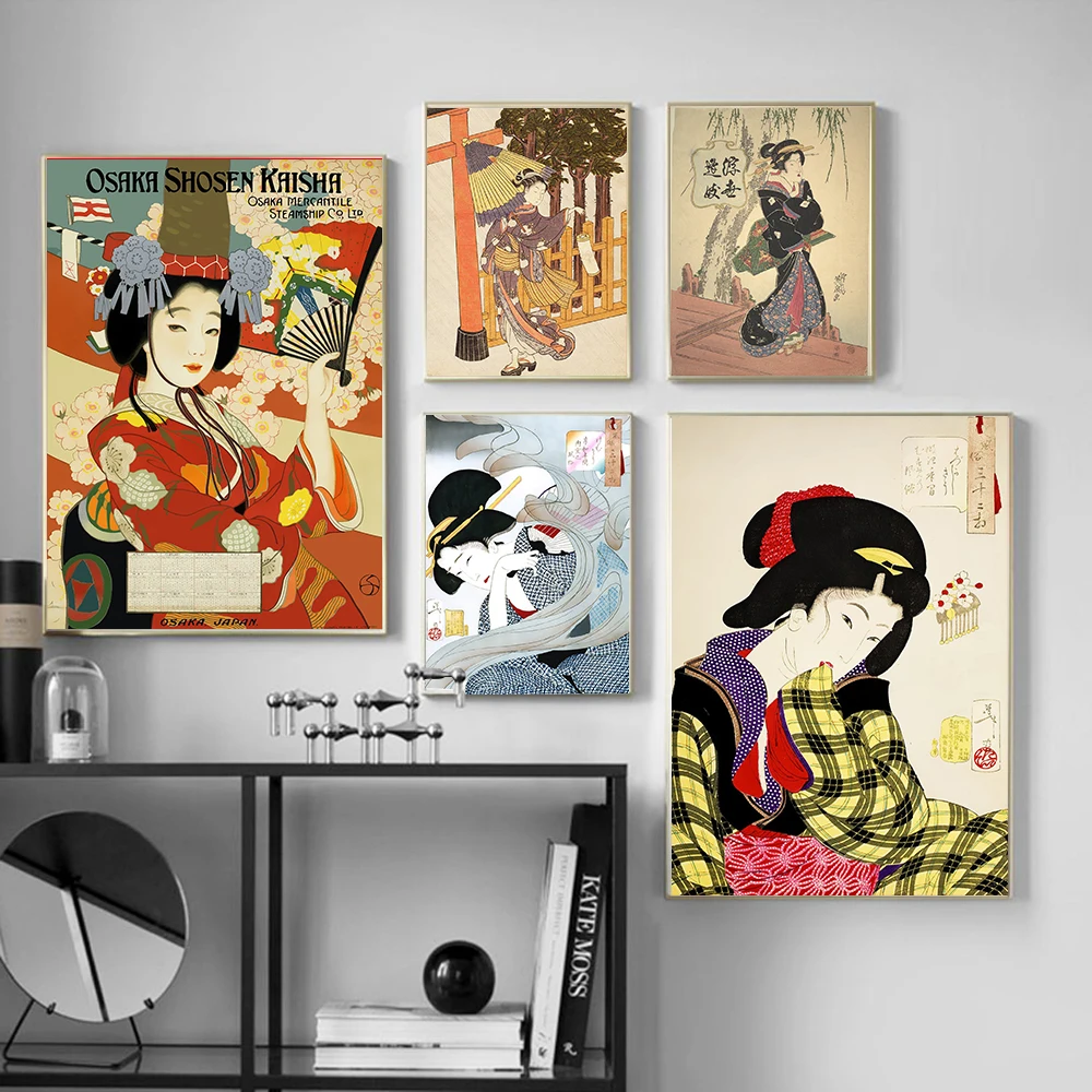 Japanese Style Poster Retro Canvas Painting Edo Era Geisha Mural Picture Art Nordic Modern Living Room Bedroom Home Decoration