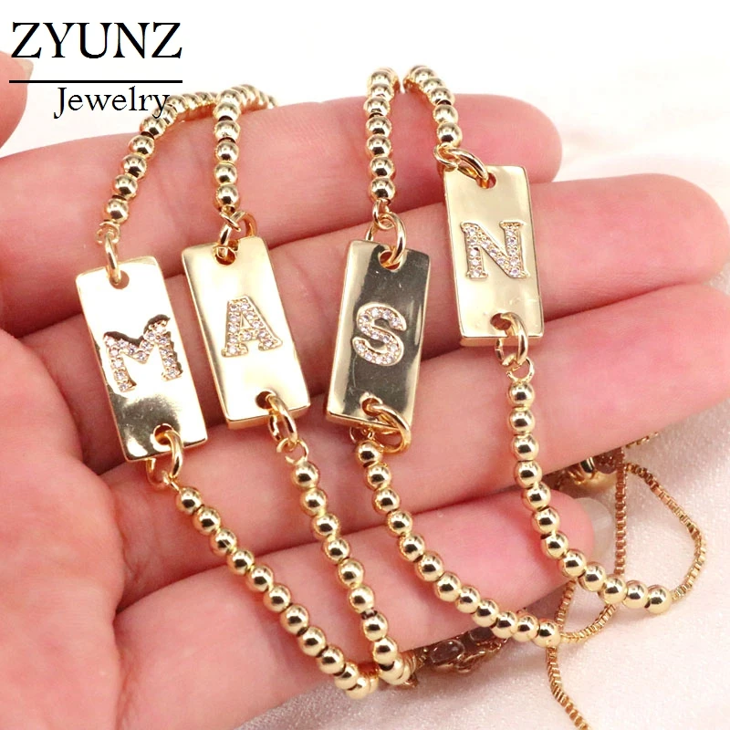 

5 шт., новый дизайн Micro Pave CZ, золотой цвет, браслет с буквами, цепочка из бисера, прямоугольный браслет для женщин, модные украшения