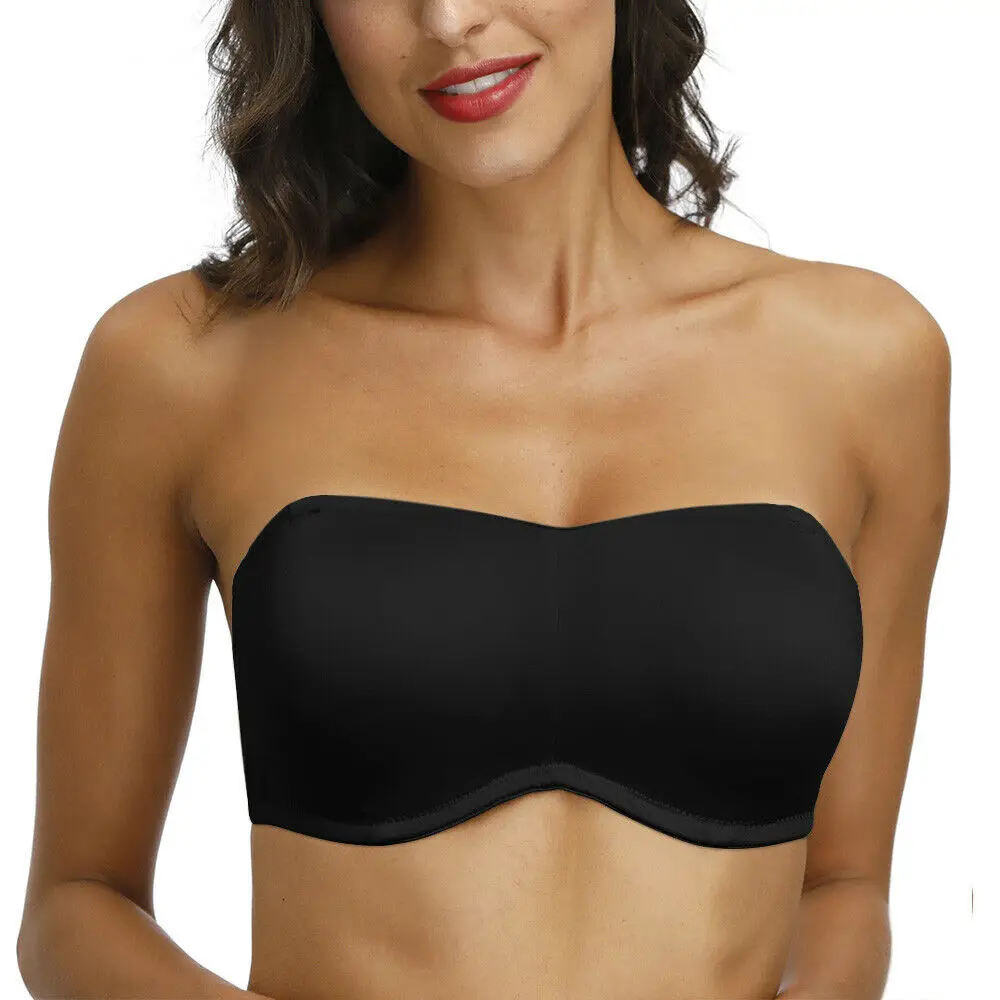 YBCG Black Strapless Women Bra Push Up Bras for Women Plus Size Lingerie Full Cup Minimizer Removable Pads Brassiere DD DDD Cup