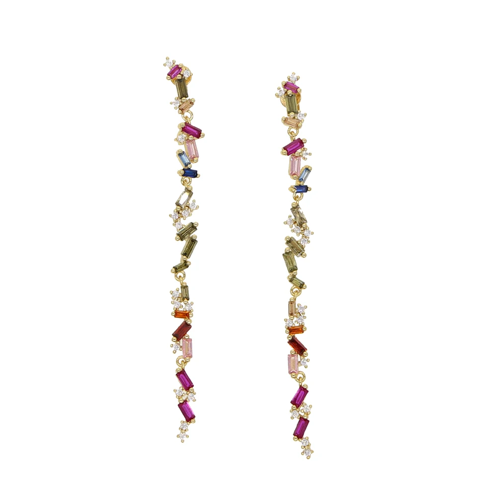 Christmas jewelry Fashion 75mm Long Tassel cz Earrings for women girl rainbow CZ Chain Earring Brincos Bijoux