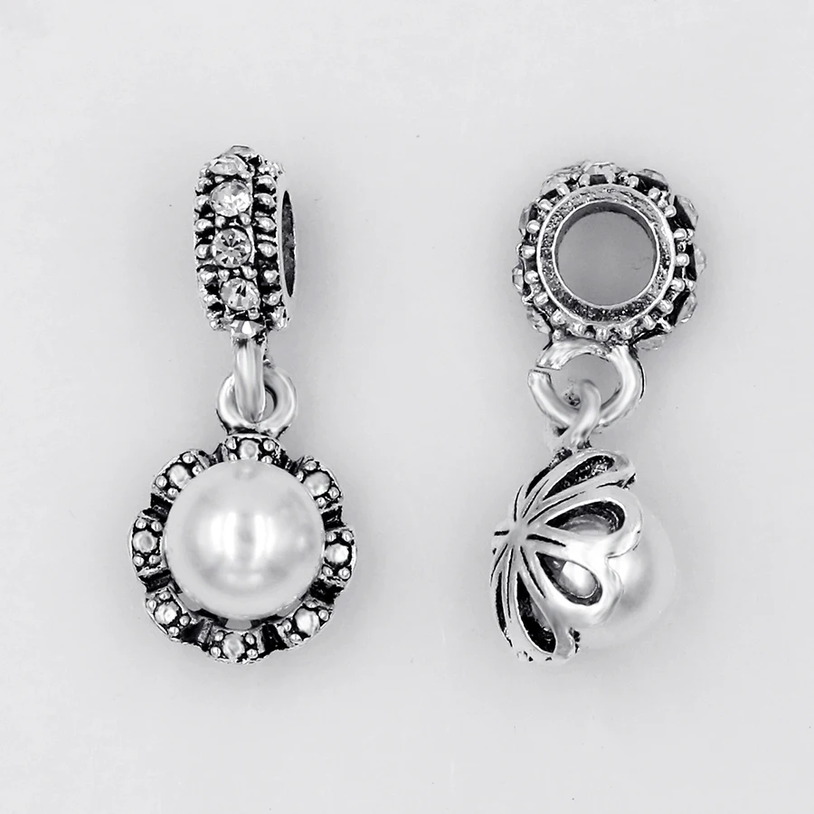 DINGLLY 2pcs White Pearl Charm  color Beaded Fit Brands Bracelet Bangle Women Girl DIY Original Necklace Jewelry gift