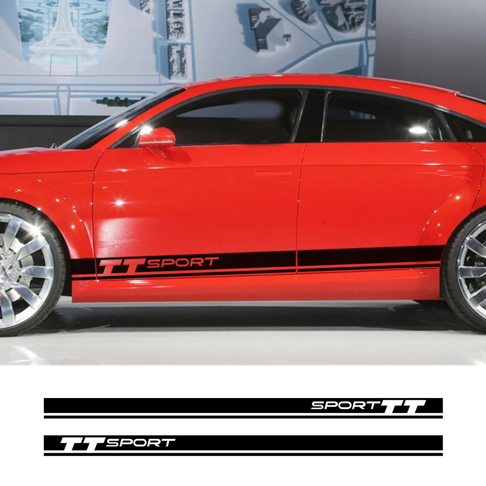 2PCS Sport Auto Door Side Skirt Stripes Decal Car Sticker For Audi TT 8n 8j 8s MK1 MK2 MK3 Car Body Decor Vinyl Film Accessories