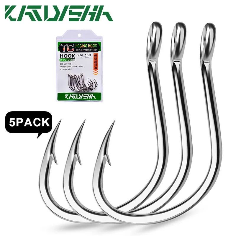 

KATYUSHA 50Pcs Jig Head Fishing Hooks 1/0-5/0# Crank Barbed Fishhooks Sharpened Fish Hook High Carbon Steel Single Carp Hooks