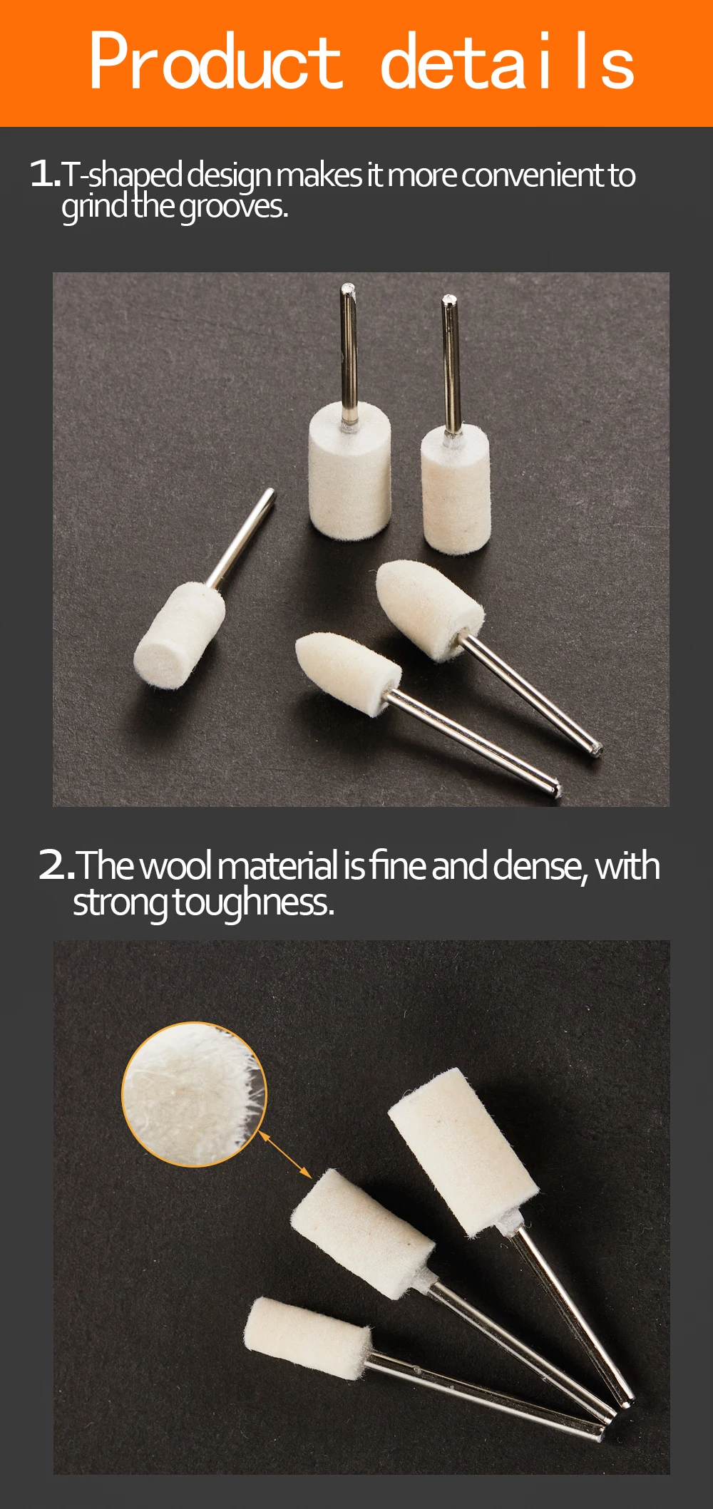 10Pcs Schleifen Polieren Polieren Runde Rad Pad 4-12mm Wollfilz 2,35mm Schaft Metall Oberfläche für Dremel Präzisions Werkzeuge Zubehör – Detail 4
