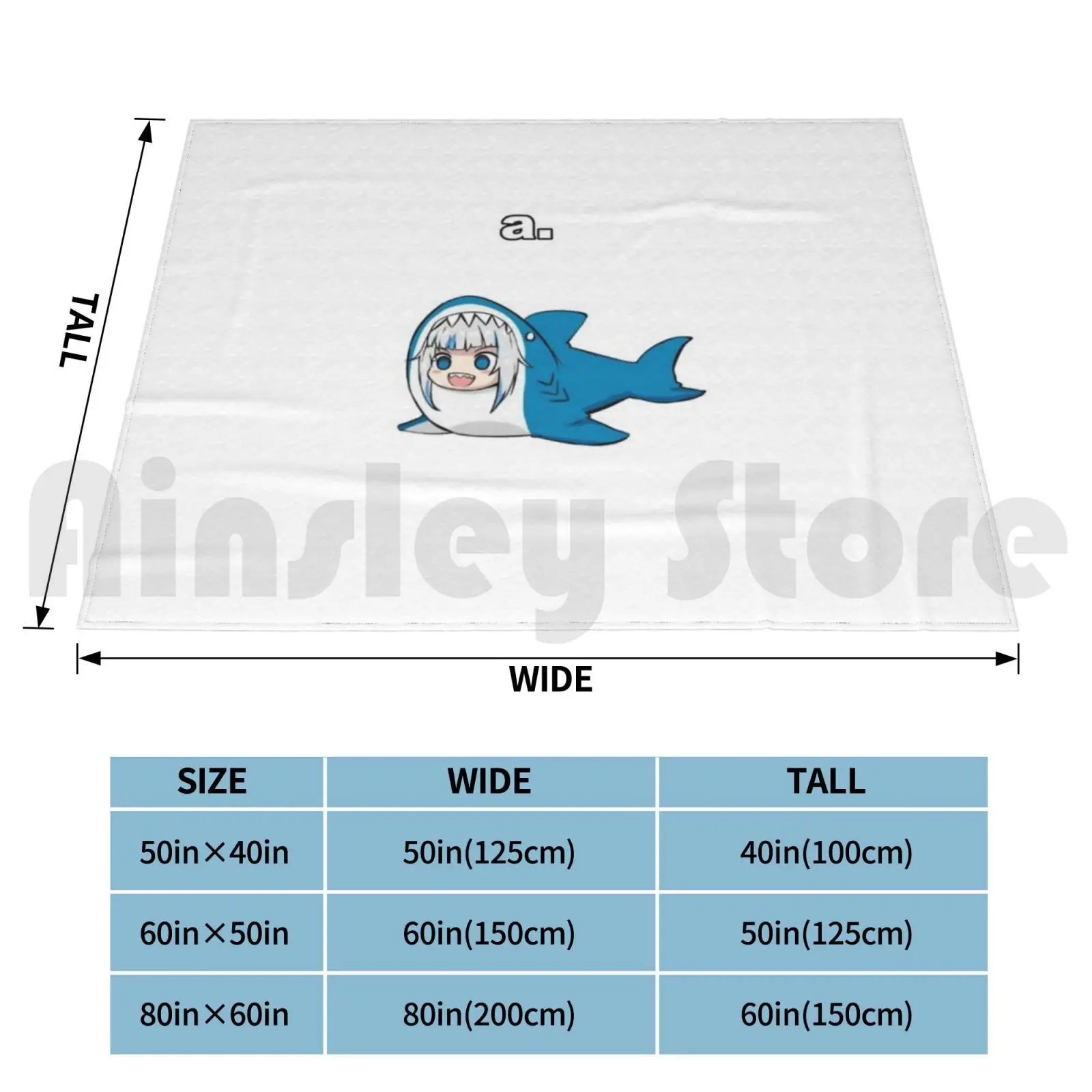 Gawr Gura High Quality Blanket Fashion Custom Gawr Gura Gawr Gura Gawrgura Gawrt Hololive Holomyth Holoen English