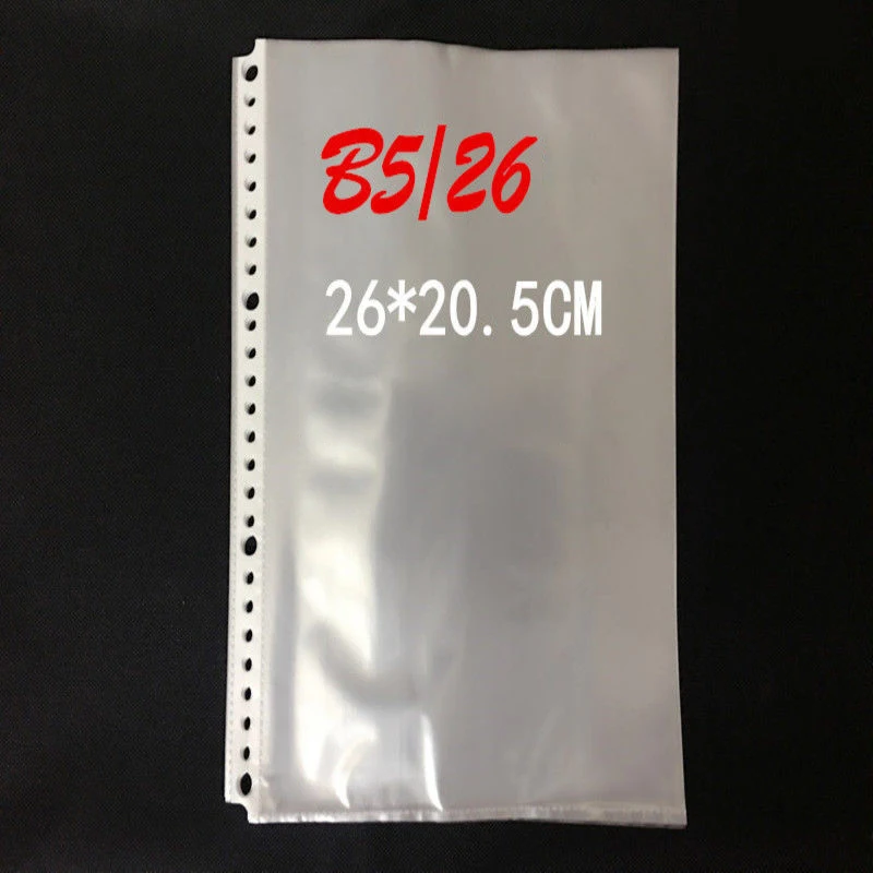 B5 26 Holes Rings Plastic Pockets Soft PVC Transparent Sleeves Bag 100 Sheets