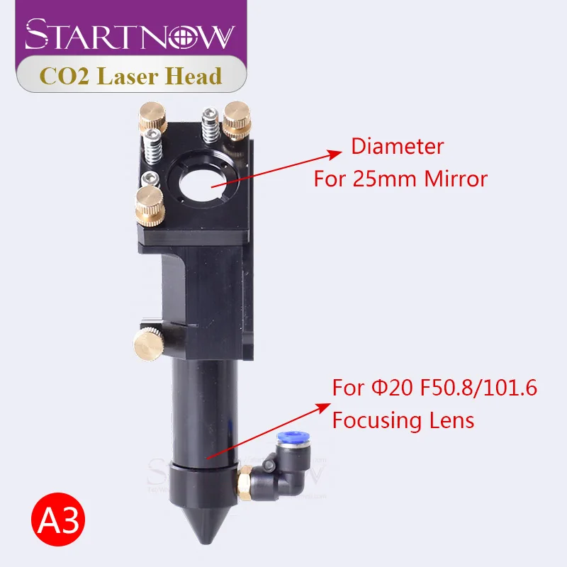 Startnow CO2 Testa Laser Set con Regolazione di Destinazione Dia.20 FL 50.8 & 101.6 millimetri D25/Specchio Integrativo Supporto Per macchina di