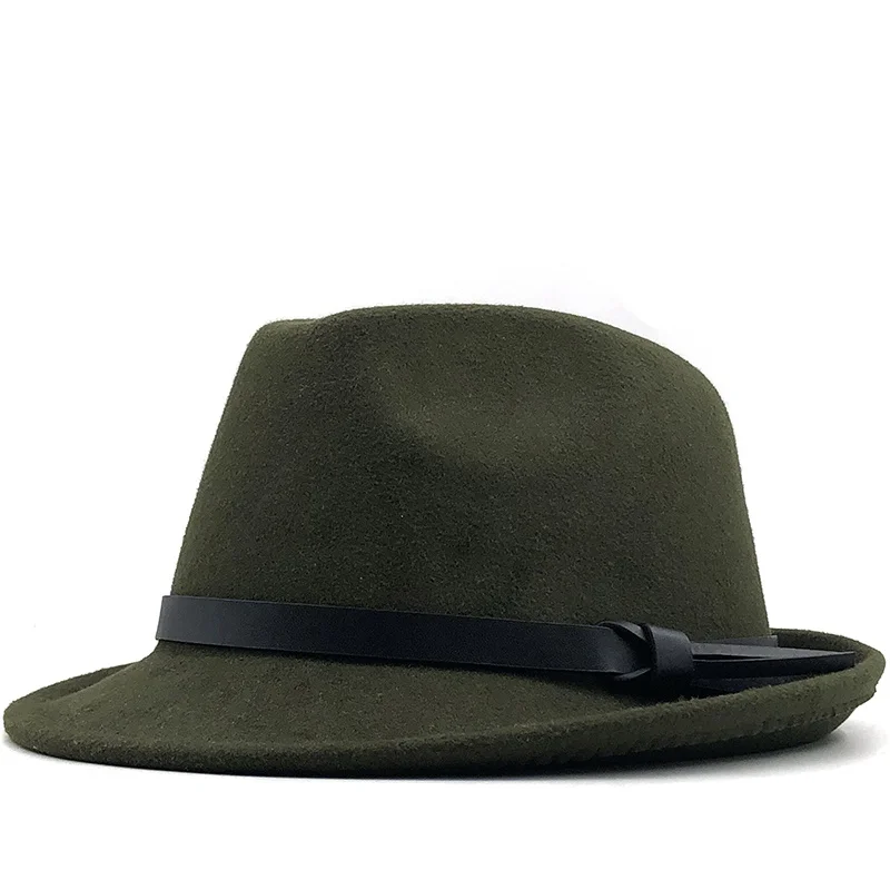 ฤดูหนาวสีขาว Men แจ๊สหมวกสุภาพบุรุษ Fedoras ผ้าขนสัตว์ Homburg ชายคลาสสิกแคบริบบิ้นแจ๊สหมวกปรับหมวก