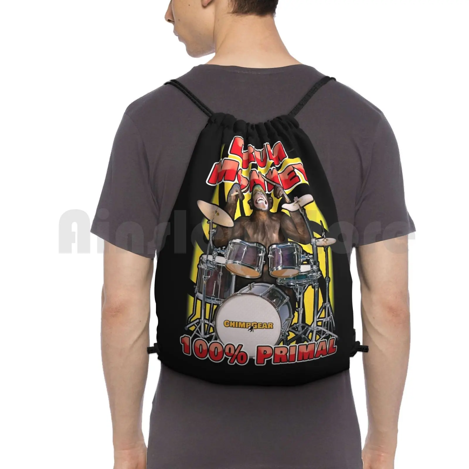 Drum Monkey Music Ape Backpack Drawstring Bag Riding Climbing Gym Bag Drummer Monkey Musician Band Ape Chimp Drum Music