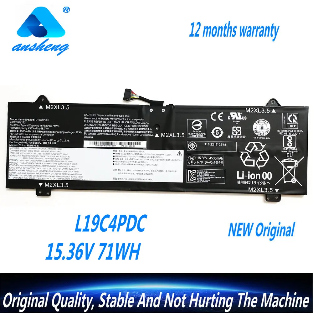 Genuine L19L4PDC Laptop Battery For Lenovo Yoga 14cACN 2021 Yoga 14c 2021 Yoga 7-14ITL5 7-15ITL5 L19C4PDC L19M4PDC 15.36V 71WH