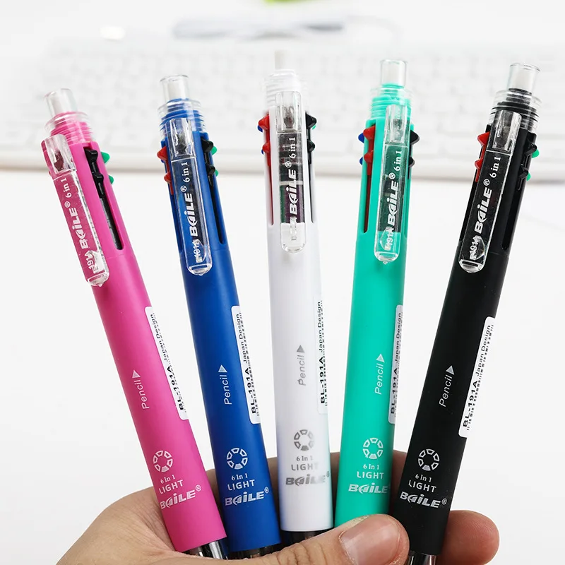 6in1 Fashion MultiColor Pen Creative Ballpoint Pen Colorful Retractable Ballpoint Pens Multifunction Pen For Writing Stationery