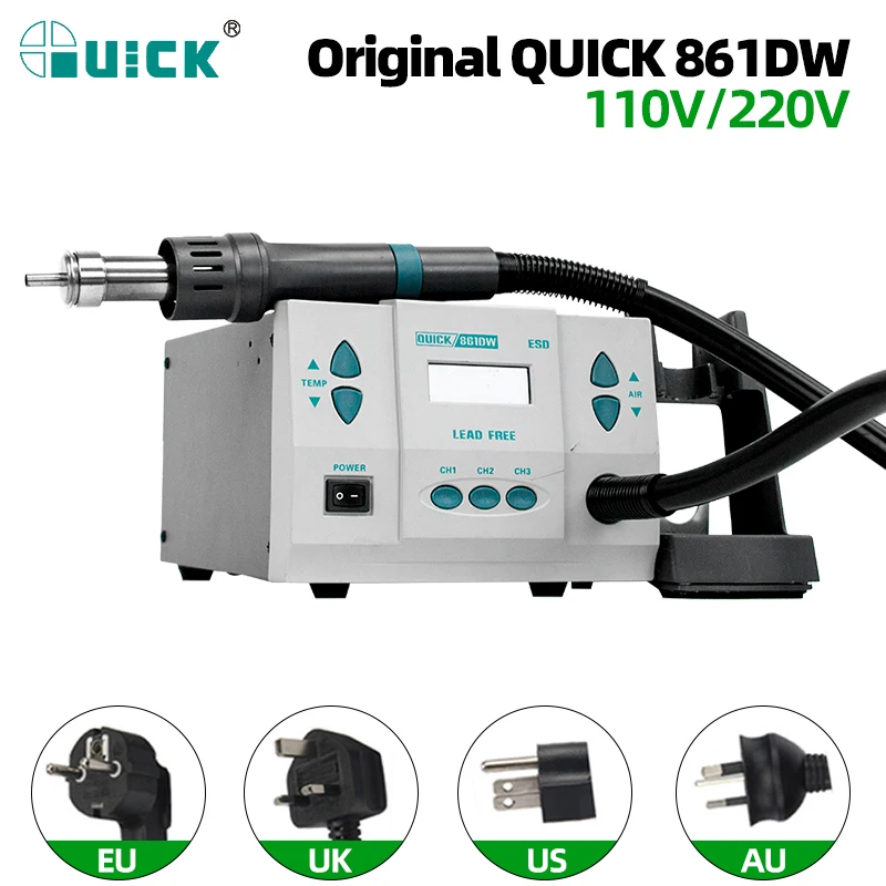 QUICK 1000W pistola termica originale 861DW stazione di saldatura ad aria calda senza piombo asciugacapelli saldatura stazione di rilavorazione ad aria calda pistola ad aria calda