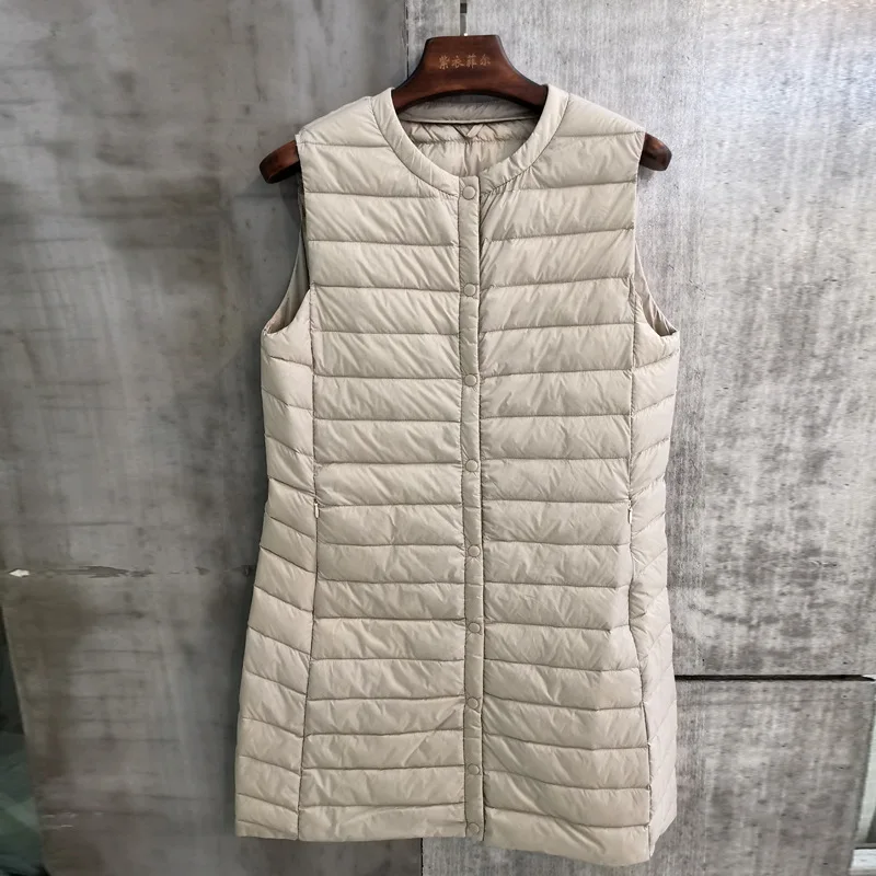 Women Autumn New Ultra Light Down Vest Female Winter Casual Long Slim High Quality Waistcoat Bottoming Vest Overcoat M-4XL