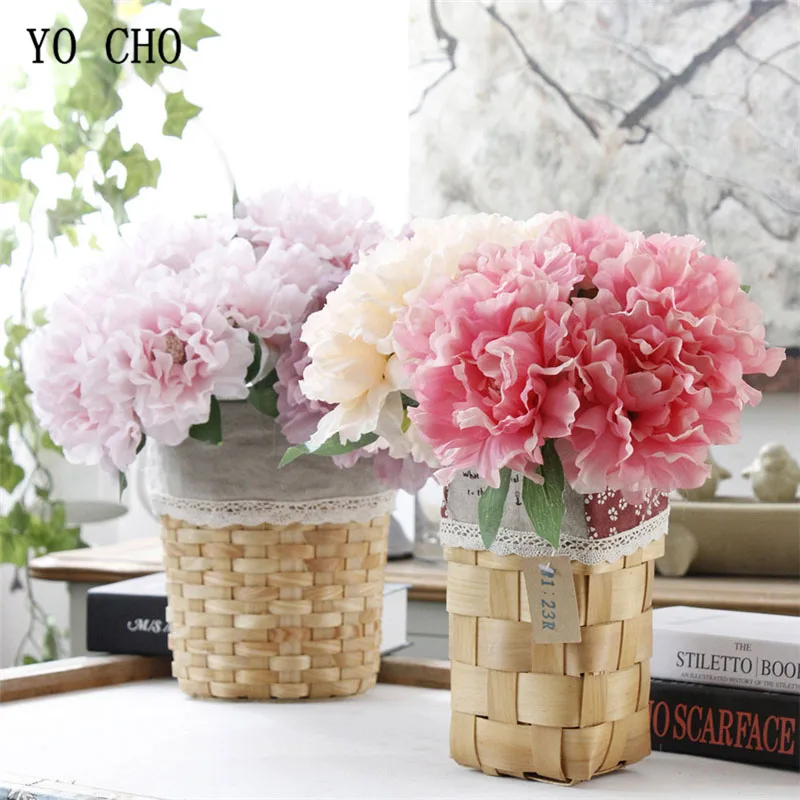 YO CHO 5 Pcs/Bundle Artificial Peonies Flowers Bouquet Silk Fake Flower for DIY Home Table Garden Wedding Decor Imitation Flores