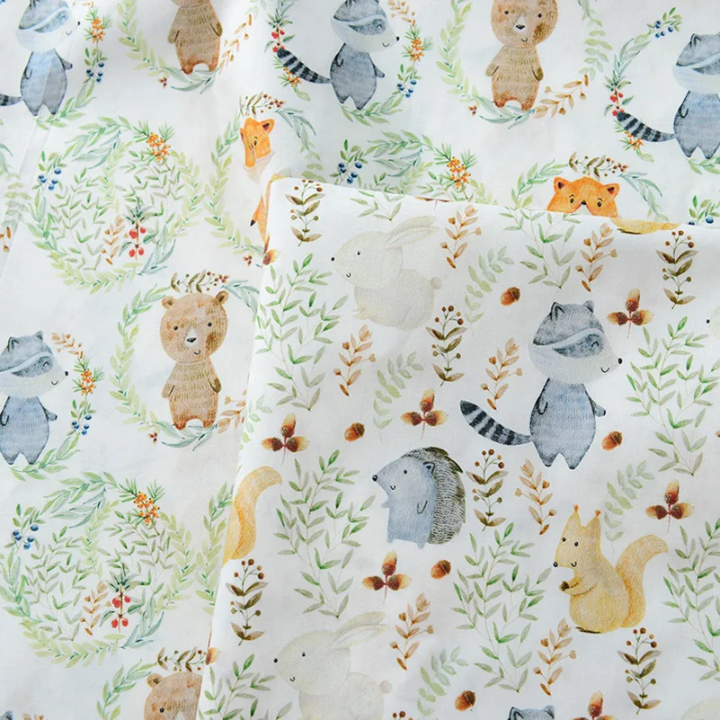 60S Cartoon Animals Cotton Digital Printing Fabric Soft Breathable For Tops Dresses Shirts Per Meters