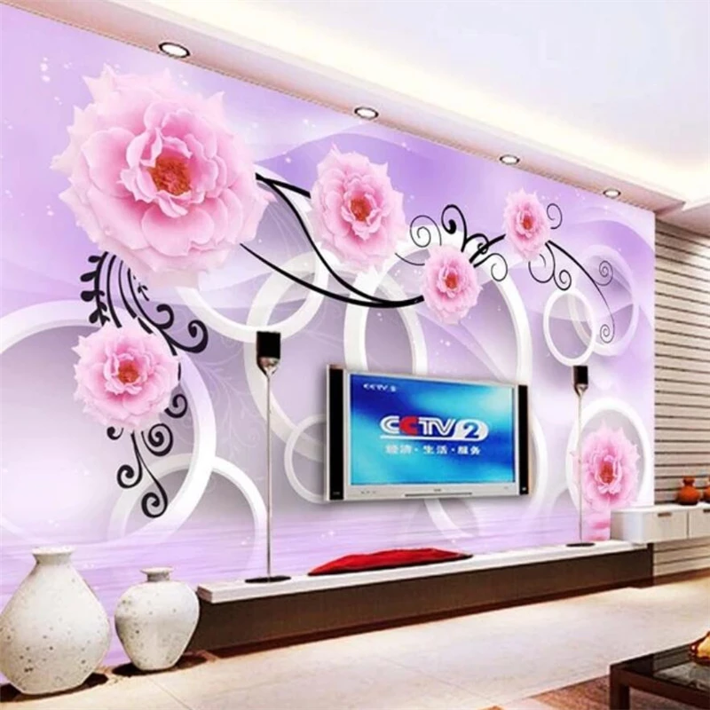 

beibehang Custom wallpaper European 3D rose reflection circle mural living room bedroom Hotel background wall painting 3d обои