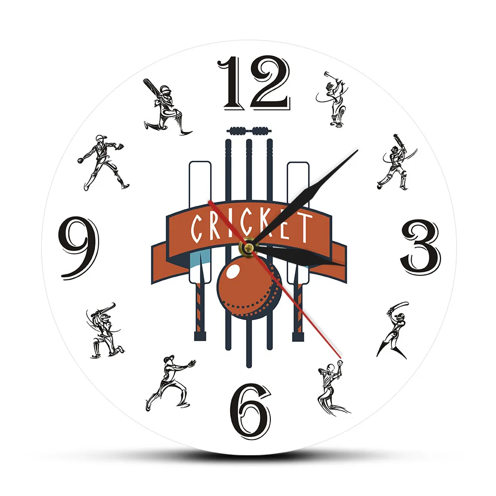 Custom Cricket Logo Print Wall Clock Sport Wall Art Cricketers Home Decor Non Ticking Wall Watch Personalized Cricket Clock Gift