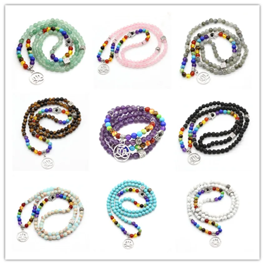 

Kraft-beads Silver Plated Lotus Flower With Layer 6 mm Round Beads Colorful Stone 3D Bracelet Fatima Palm Jewelry