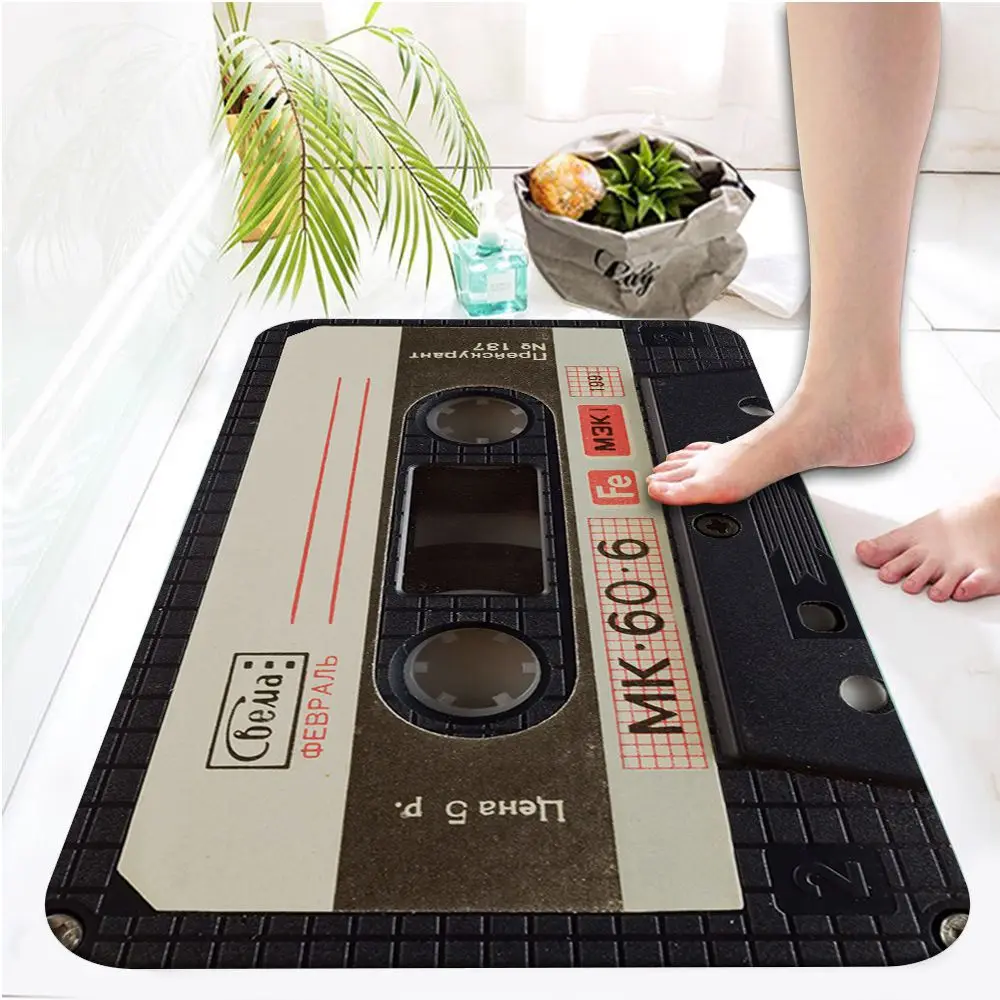 Cassette Tape Mats Anti Slip Floor Carpet Tape Pattern Print Entrance Front Door Mats for Bathroom Kitchen Rugs Home Decoration