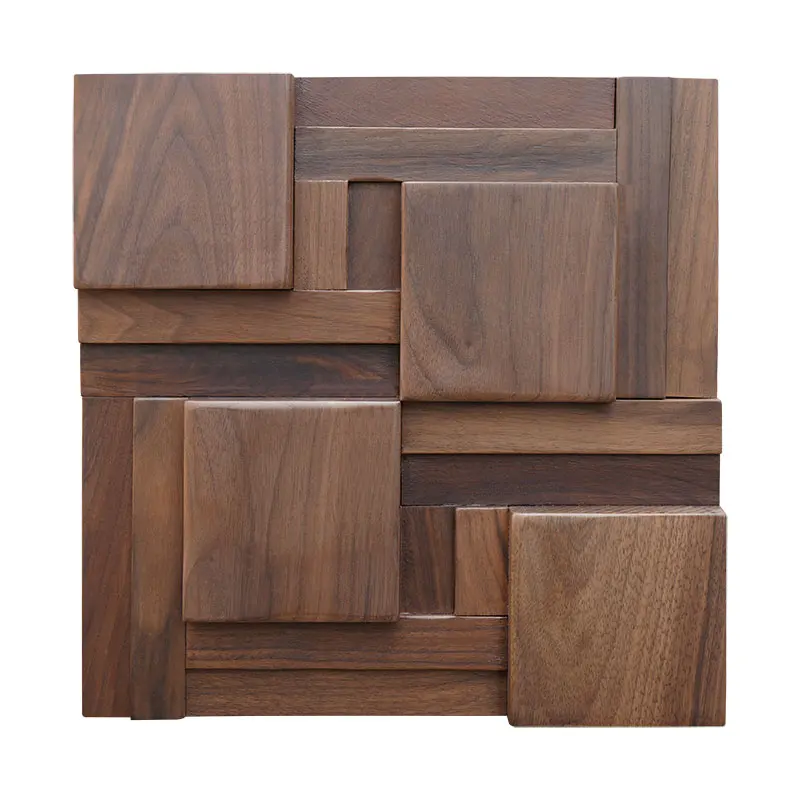 6pcs/Box Black Walnut Log Solid Wood Mosaic Tile Large Square Mosaic Sofa TV Background Wall Decoration