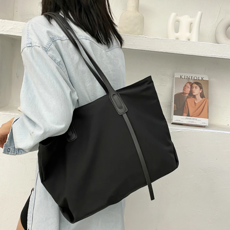 Top-Handle Bags Women French Style Solid Simple Oxford Large Capacity Tote Bag Womens Handbag Leisure  All-match Ulzzang