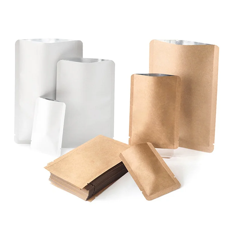 2000Pcs/Lot Open Top Kraft Paper Aluminum Foil Round Corner Package Bag Mylar Snack Tea Heat Seal Storage Packing bag