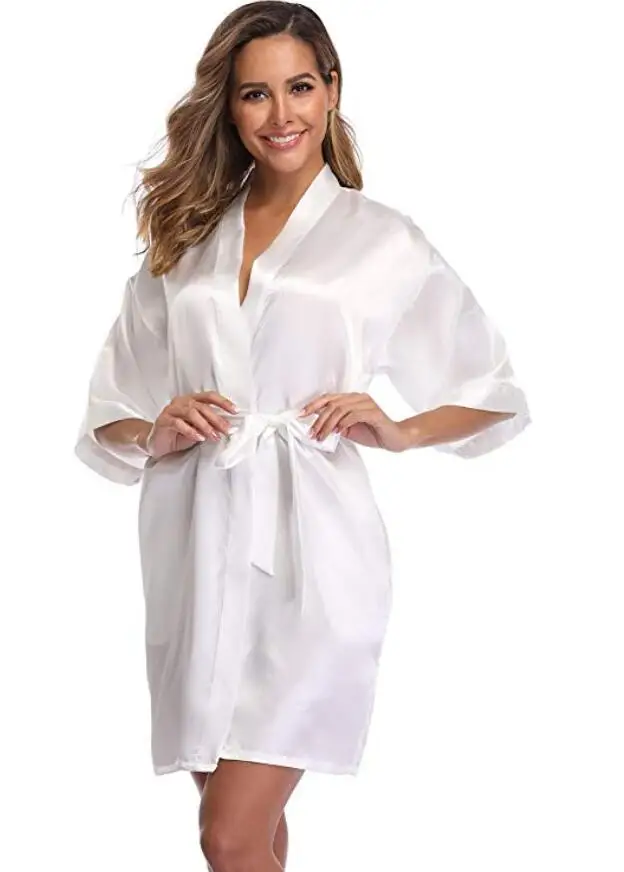 plain Satin Robes hot pink champagne silver Kimono bathrobe Women\'s Simplicity Pajamas Wedding Party robes short S-XXL