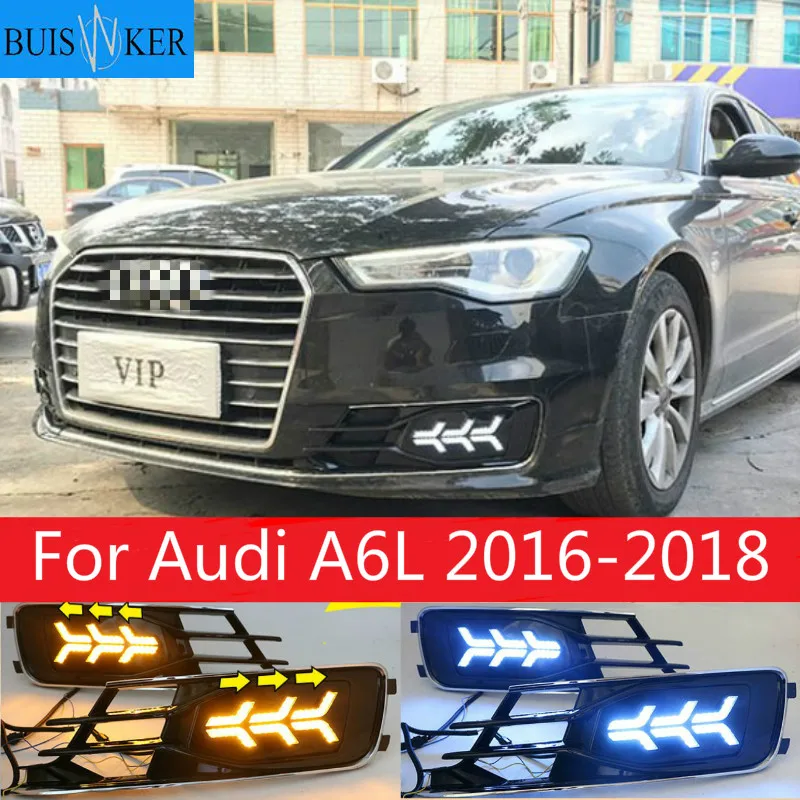 For Audi A6L 2016-2018 with Dynamic moving yellow turn signal and blue night running lightLED drl daytime running light