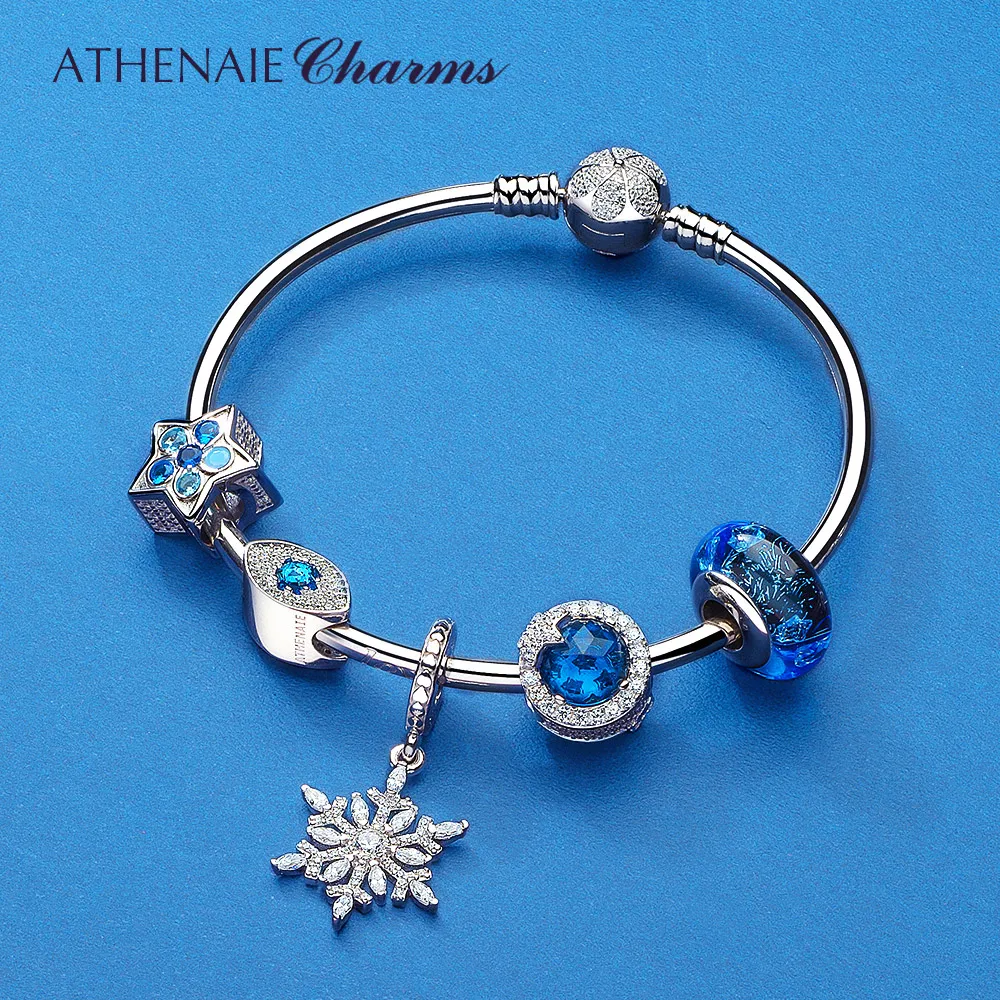 ATHENAIE Authentic 925 Sterling Silver Starry Charms Bracelets Bangles with CZ Charm Beads for Women Christmas Day DIY Gift